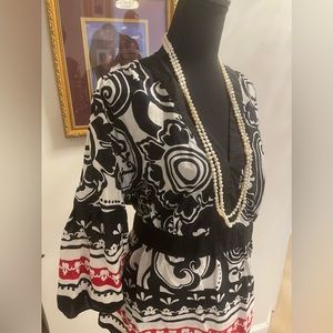 Women’s plus sized Black, Red, and White Venezia Blouse